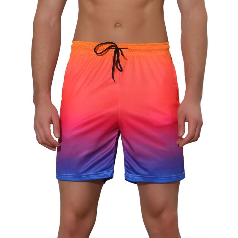 Color Block Drawstring Beach Board Swim Surfing Shorts Orange